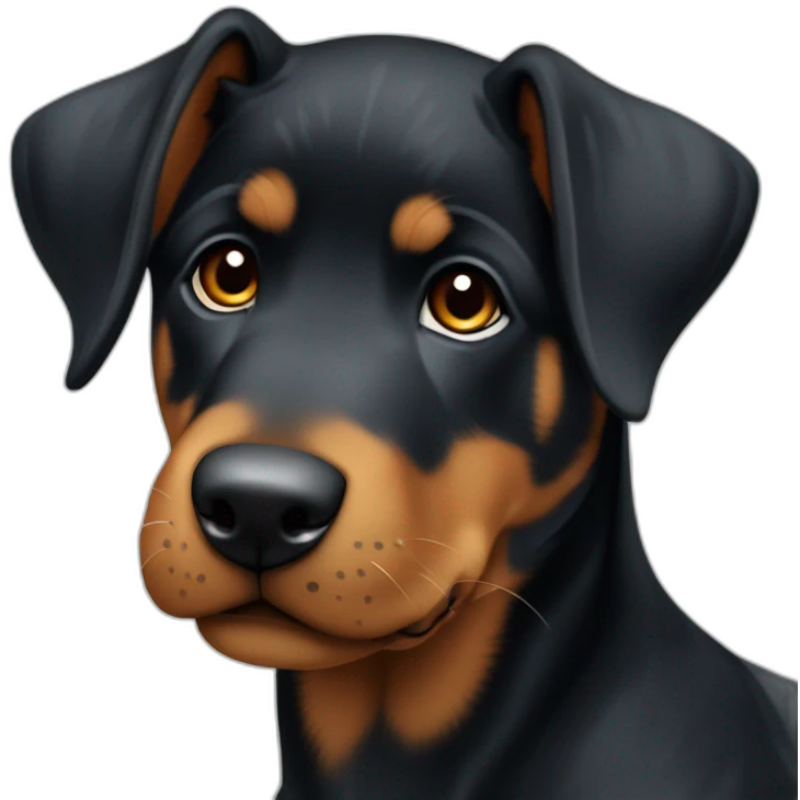 Medium Beauceron puppy with white chest and chin and brown paws and cheeks emoji