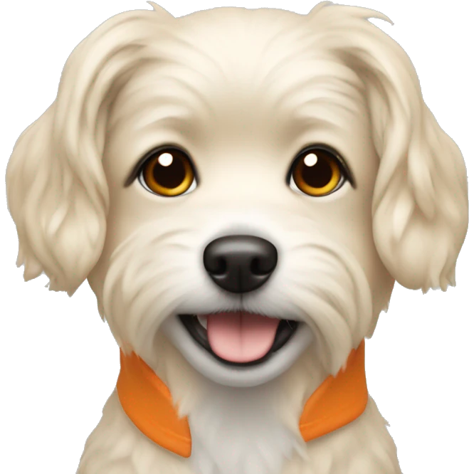 small cream coloured dog with an orange mullet emoji