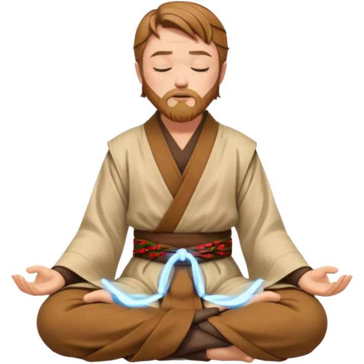 Make Obi-Wan meditating position with jedi robes nk cape closed eyes with jedi boots hands on knees no ligthsaber emoji