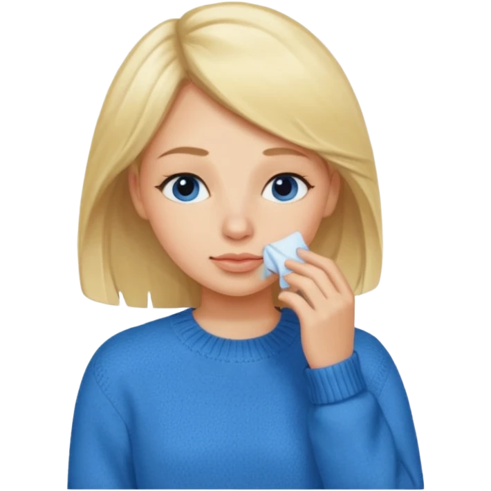 Blond lady smelling blue sweater emoji