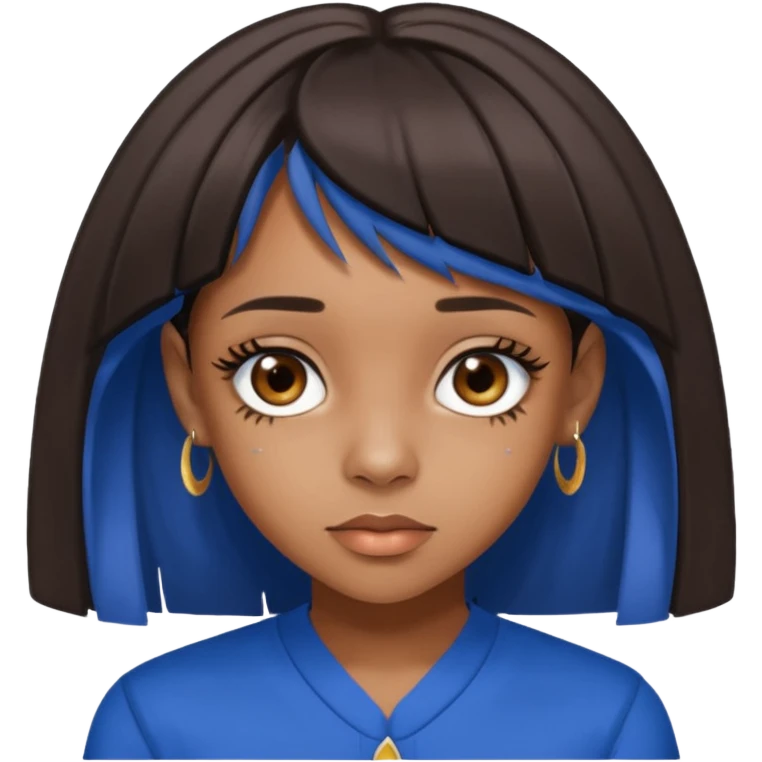 Lisa Left Eye Lopes with dark brown long hair, brown eyes, blue outfit emoji