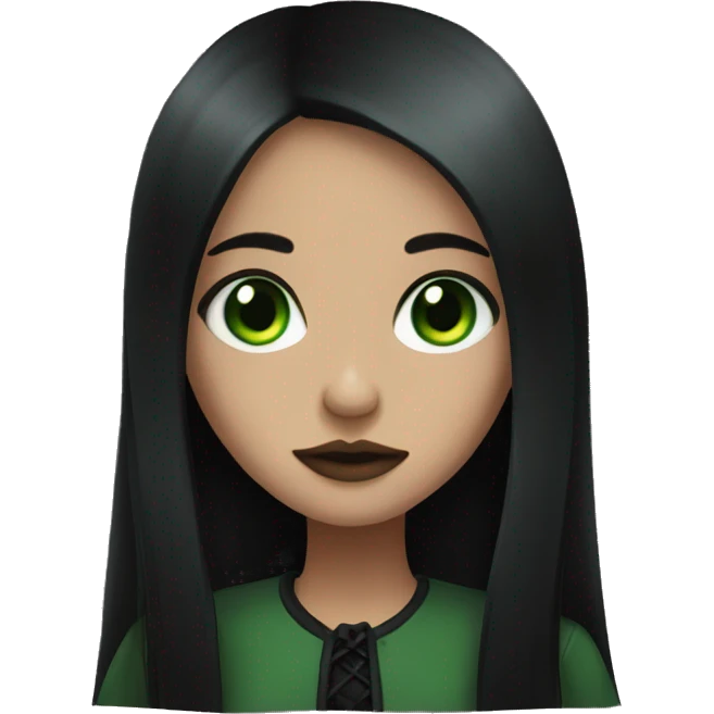 Brown goth girl with long black hair and green eyes portrait  emoji