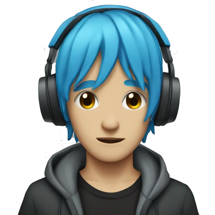Emo with blue hair and a headphones and trumbs down emoji