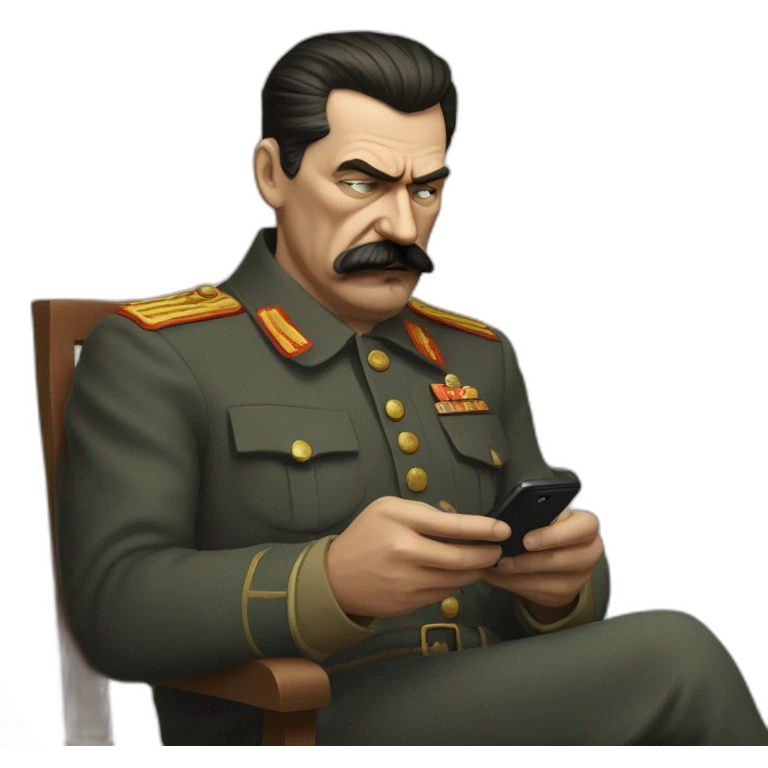 Depressed looking stalin looking at social media on phone and smoking a cigarette emoji