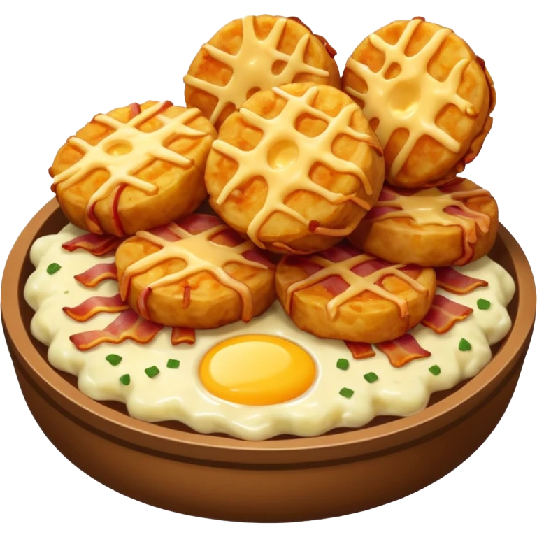 Crispy, coin-shaped tots filled with gooey cheese, savory bacon bits, and fluffy potatoes. emoji