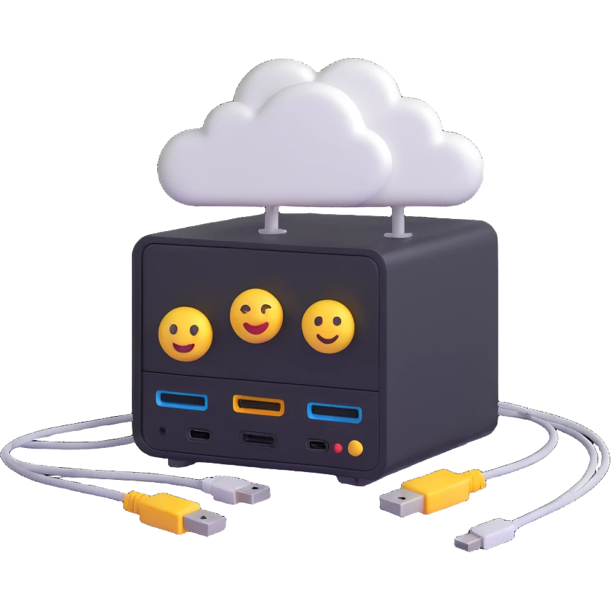 3D emoji style server, cloud server with network cables emoji