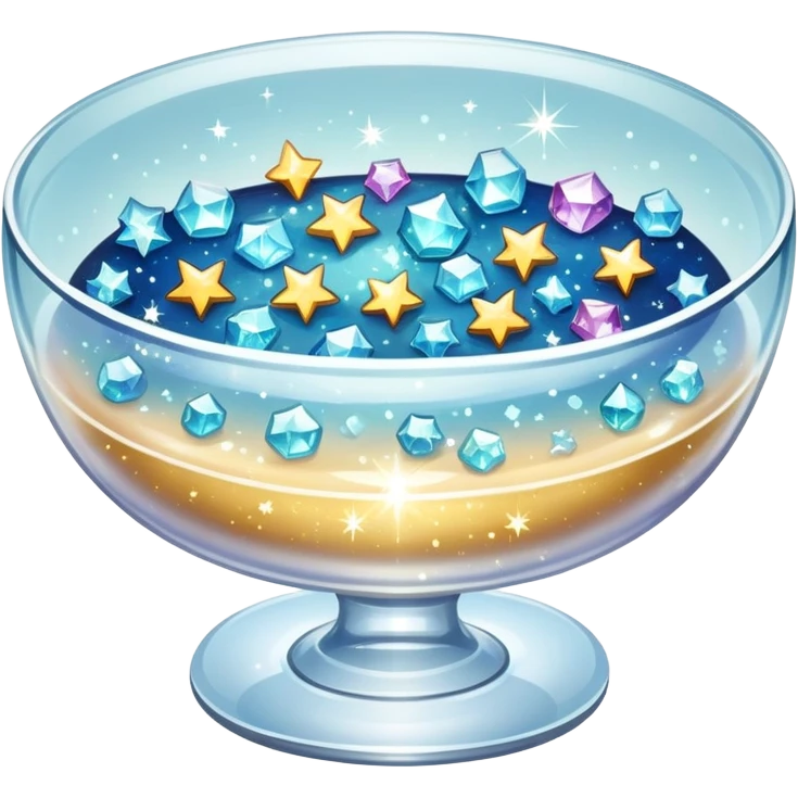 magical dish with floating crystals and tiny stars emoji