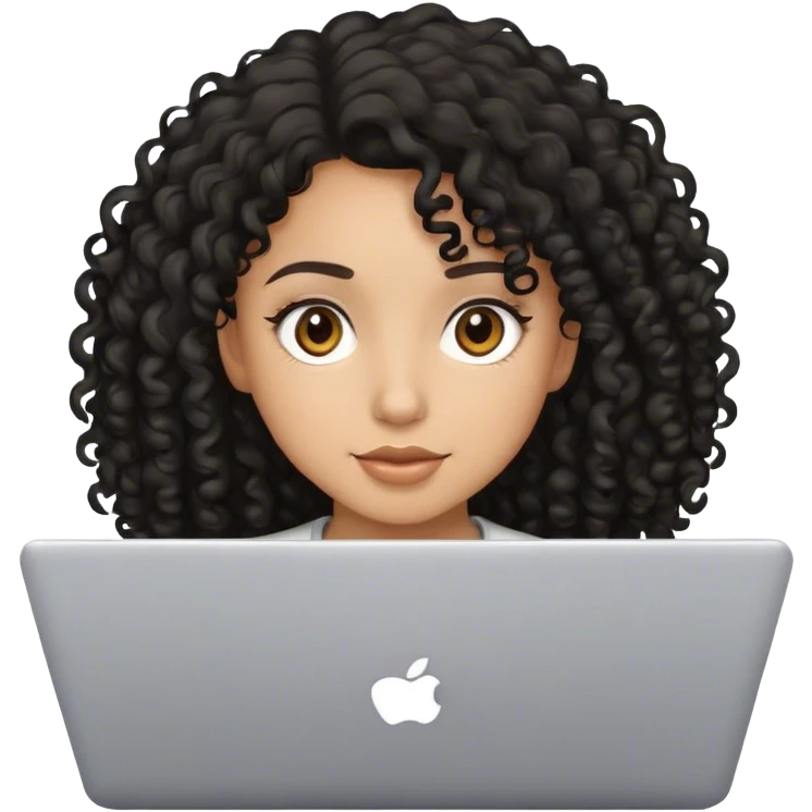 tan girl black curly hair using laptop emoji