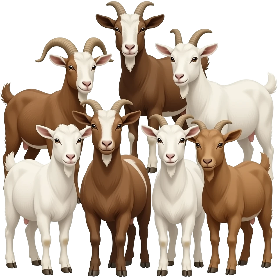 Hazme 8 cabras de tonos blancos y marrones. Tienen que estar las ocho juntas. emoji
