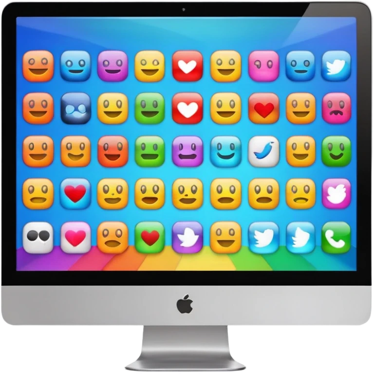 Emoji style iMac screen displaying app icons in grid emoji