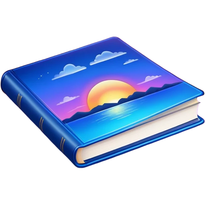 dark neon blue glass book, sky on the cover emoji