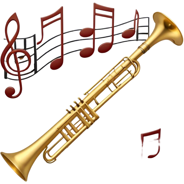 Create a sophisticated and elegant emoji that represents orchestration and arrangement. The design should feature a conductor’s baton, musical notes, and a symphonic score, symbolizing the process of arranging and orchestrating music. Incorporate instruments like a violin, trumpet, and piano keys subtly in the background, representing different sections of the orchestra. Use classical and refined colors such as gold, deep red, and black to evoke the grandeur and precision of orchestration. The background should be transparent. emoji