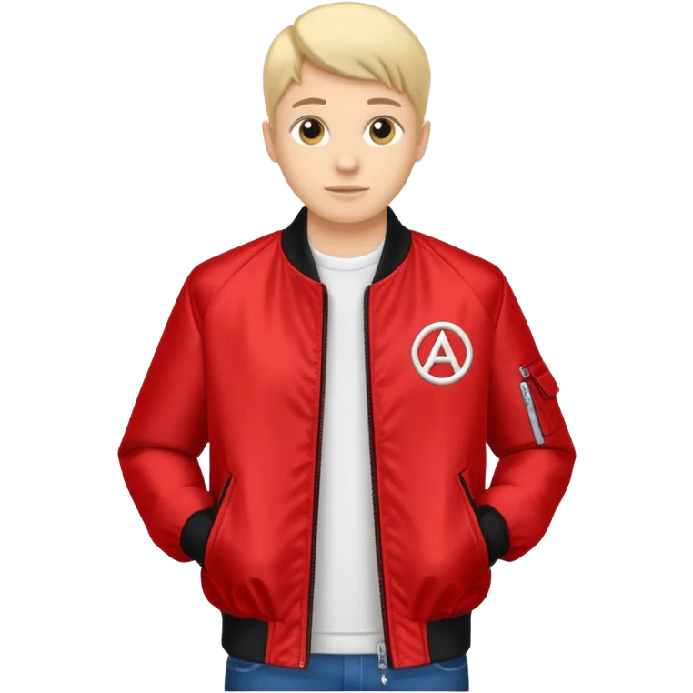 White autobahn logo on a red bomber jacket  emoji