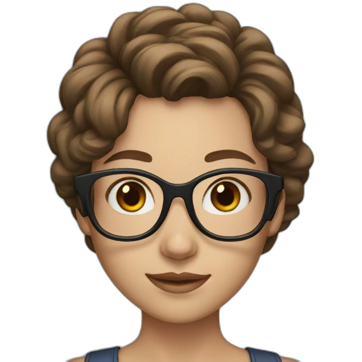 Girl with clear glasses, brown mid length hair, blue eyes emoji