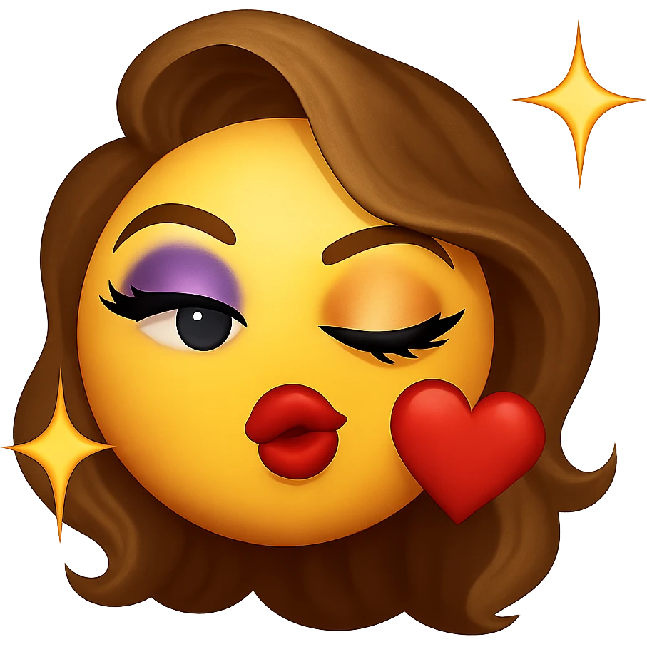 slay emoji, blowing a kiss with sparkles, glamorous look, no background emoji