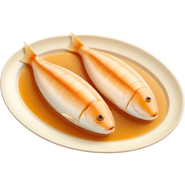 two or three smooth, oval-shaped fish quenelles with pale slightly golden surface, soft airy texture, elongated gently curved shape, light poached preparation, arranged in a loose group, no plate no sauce no extras, soft lighting, subtle shadows, emoji scale emoji