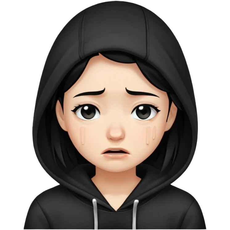 girl with black hair crying wearing a black hoodie emoji