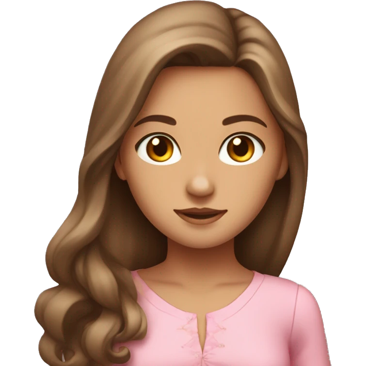 a girl with long brown hair and hazel eyes with tan wearing pink slim dress emoji