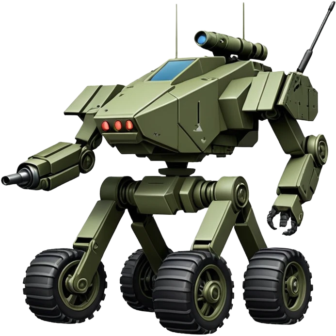 a roomy 4-wheel armored personnel stealth camouflage army massive mech trail vehicle shooting forward side-hill leaning actively articulating independent suspended pod gimbal enemy mech off-road racing rover with large fast engine RC basher megatron  emoji