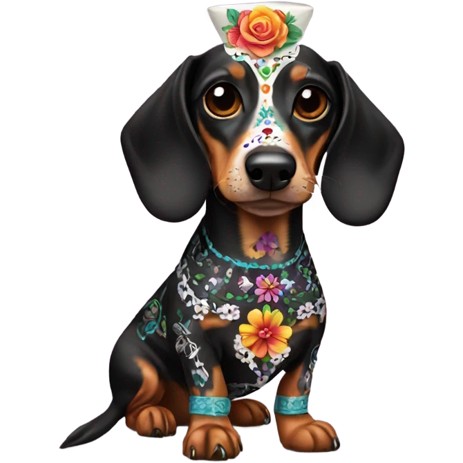 Dachshund with Mexican sugar skull emoji