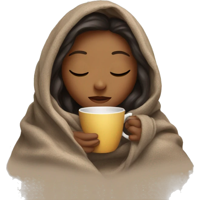 girl inside a blanket sipping coffee eyes closed emoji