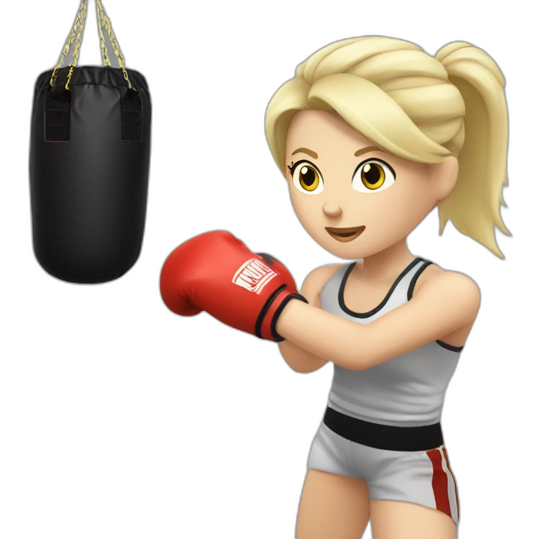white blonde girl punching a muay tai boxing bag emoji