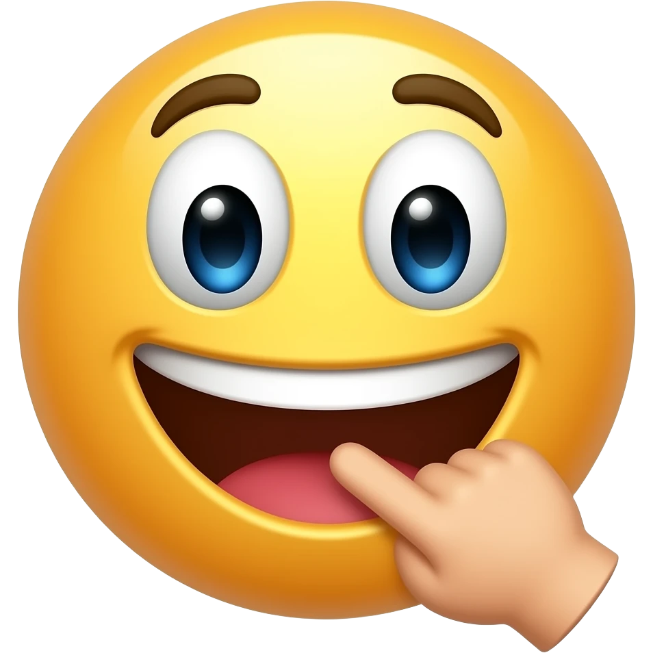 quiero que me unas este emoji 😄 con este 👆🏻 qué la mano esté en diagonal y en la boca del otro emoji emoji