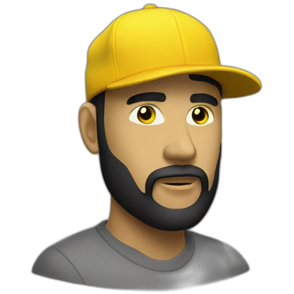 man face yellow small beard black black stl baseball hat emoji