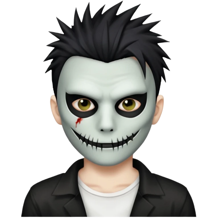 zombie boy with spiky emo hair and white shirt emoji and he wears an anonymous mask emoji
