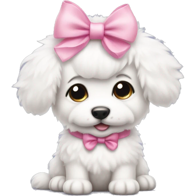 white fluffy puppy with pink bow on the head emoji