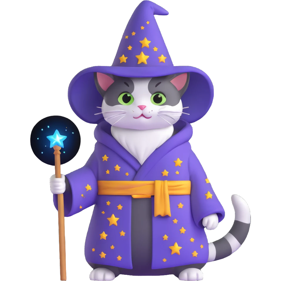 wizard cat with a starry robe and hat emoji