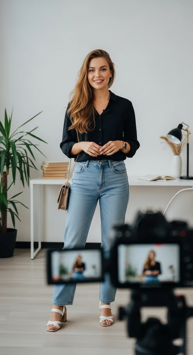 я создаю ИИ блогера, сгенерируй очень красивую девушку в полный рост (должно быть видео ее лицо и тело)
на вид ей должно быть лет 19 emoji