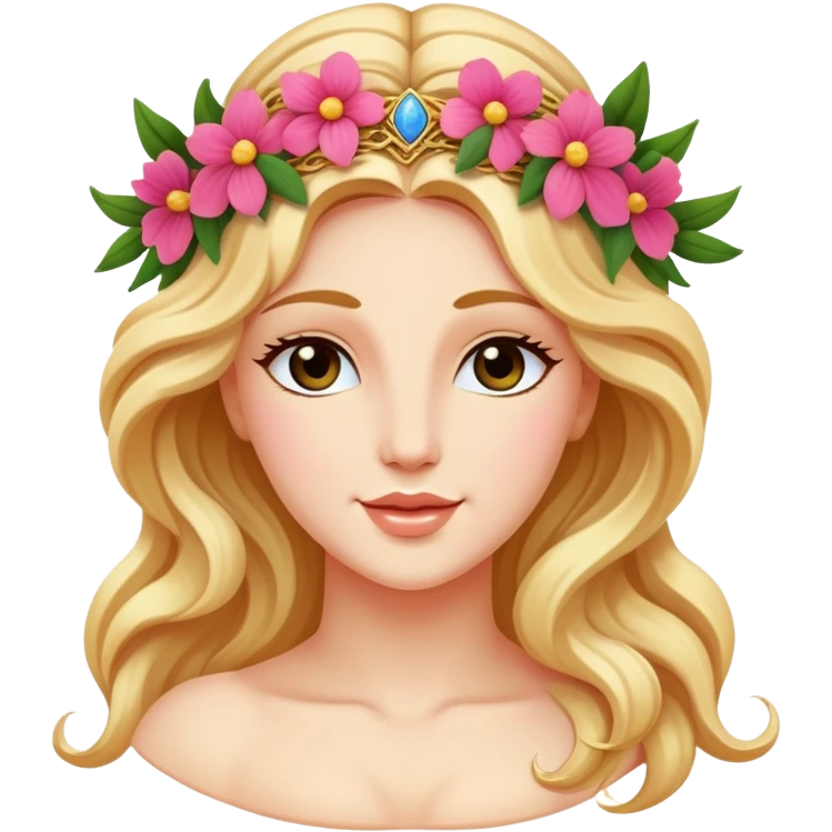 Greek goddess Aphrodite with flowers and a wink emoji
