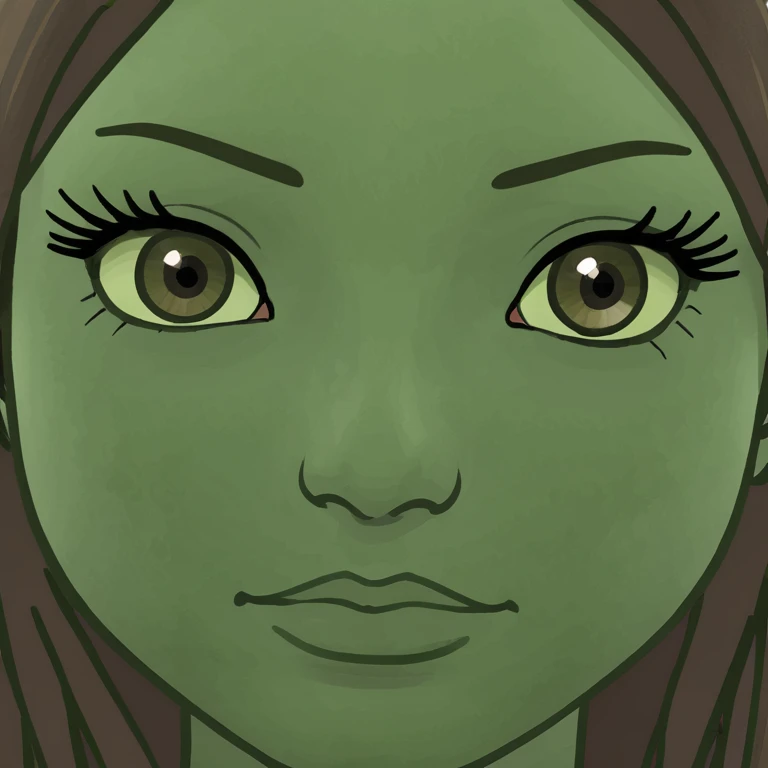 Girl with straight brown hair and brown eyes with long eyelashes emoji