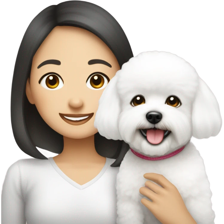 A cute and happy bichon frise with an Asian woman  emoji