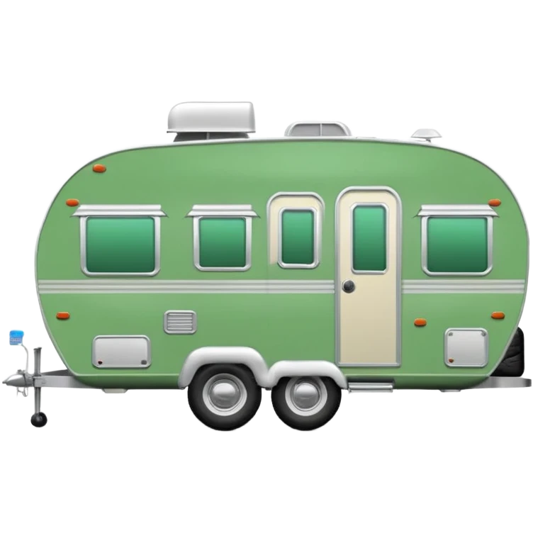 Shasta travel trailer, two tires, colored all green, the same green shade as movie trailer green preview card, light grey tires and grey hitch emoji