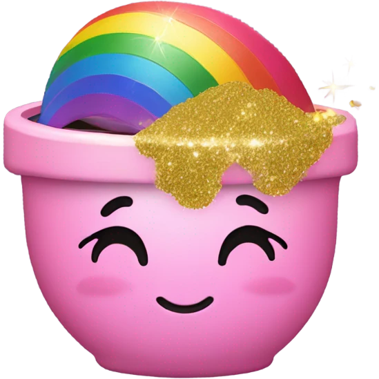 Rainbow with a pink pot of gold with glitter  emoji