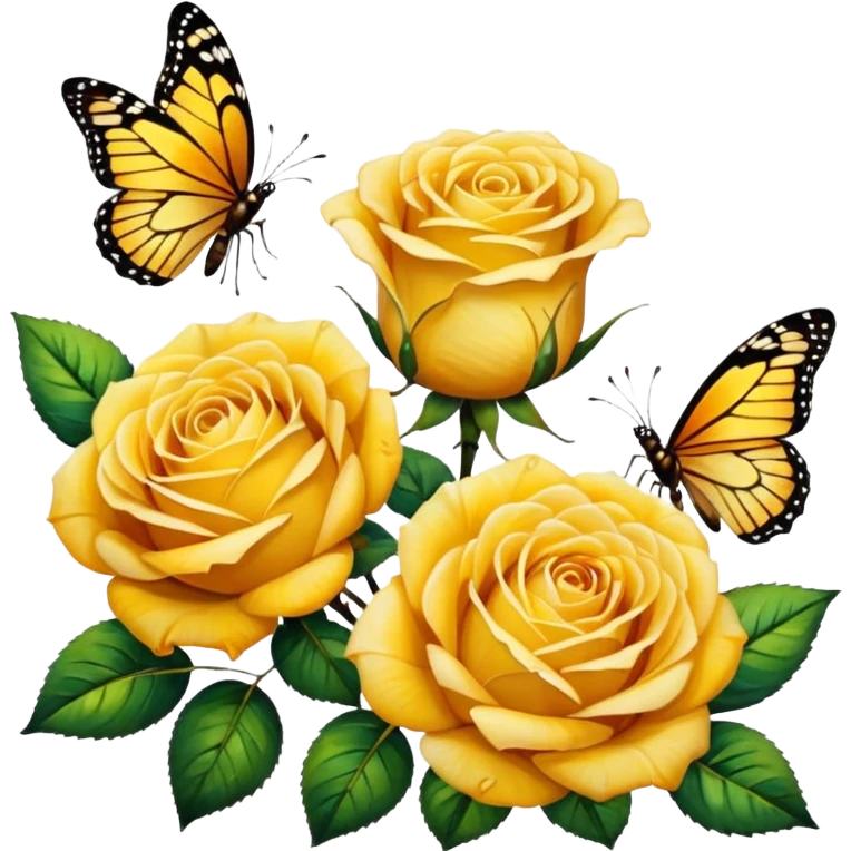 Afremov-style painting of yellow roses and butterflies emoji