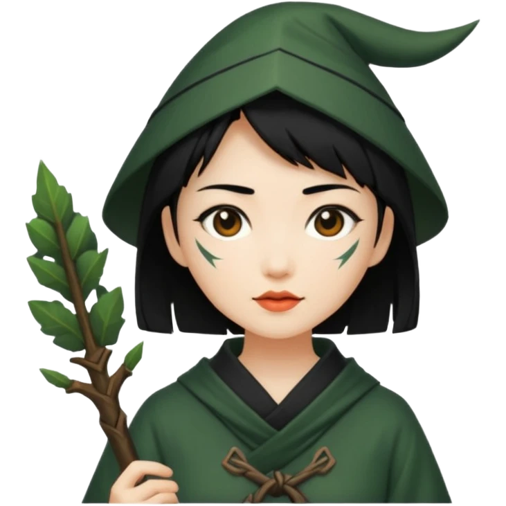 east asian forest mage woman short black hair rune emoji
