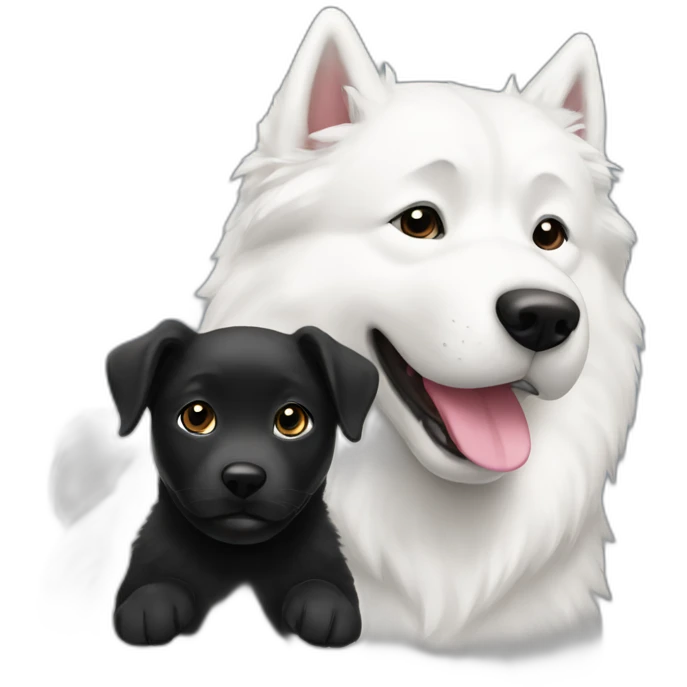 white samoyed and black labrador playing emoji