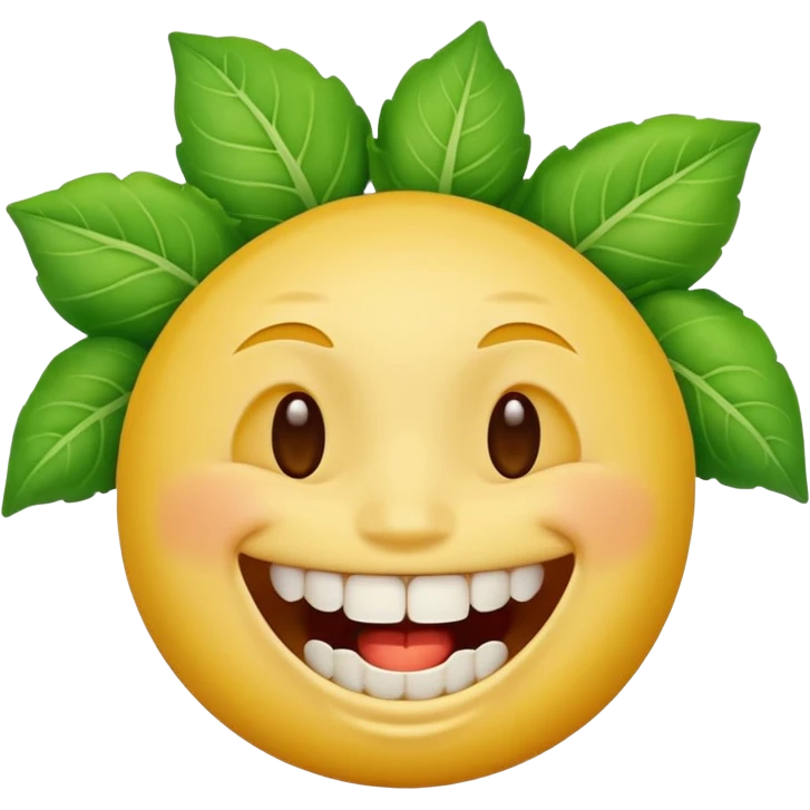 yellow face emoji laughing with teeth full of vegetable leaf stuck on teeth emoji