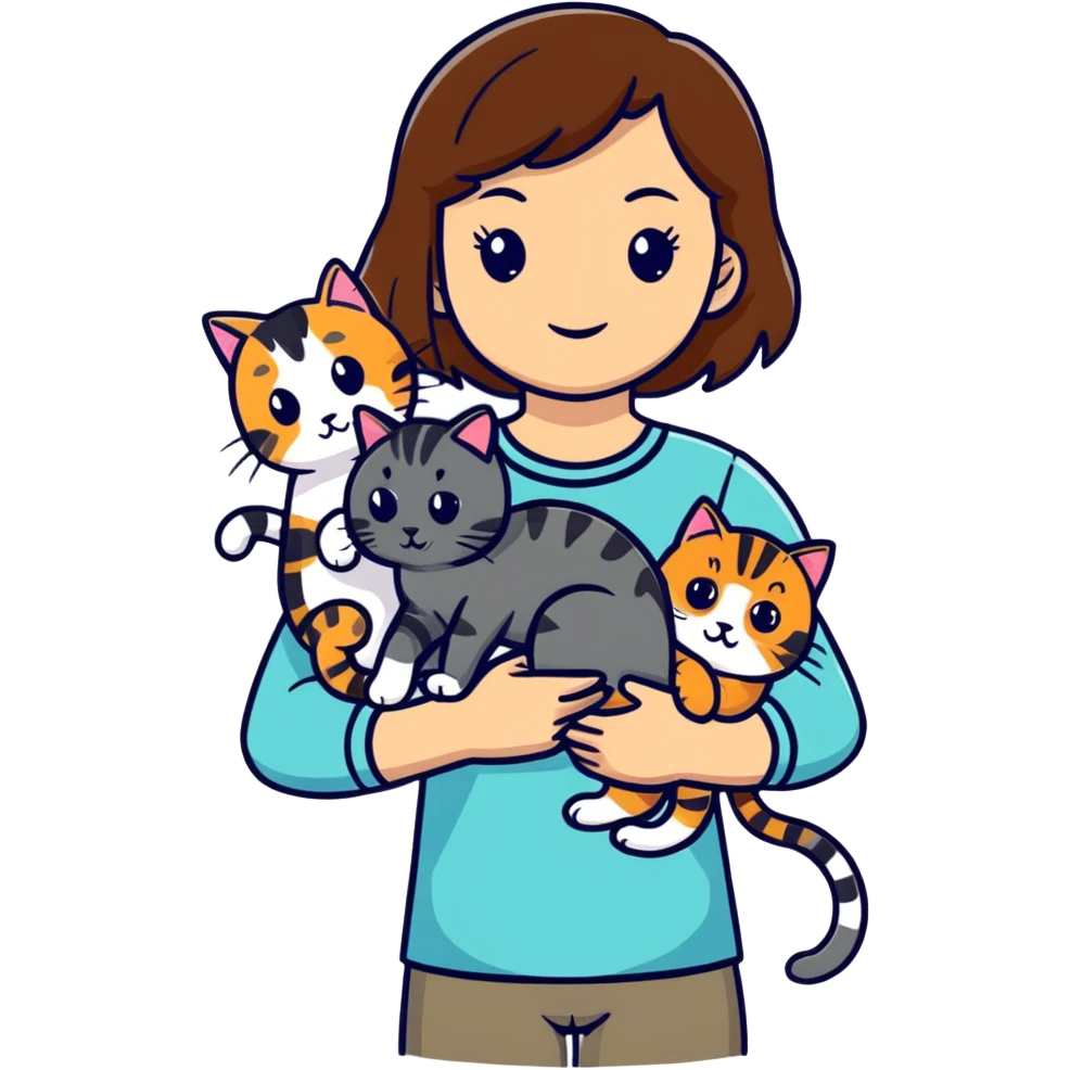 tan brown hair girl holding two black and grey striped cats emoji