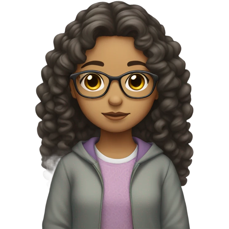 Praying girl curl dark hair tan olive skin glasses cute clothes emoji