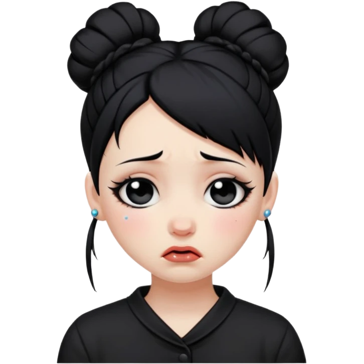 A girl who's goth with black hair in a bun crying in tears  emoji