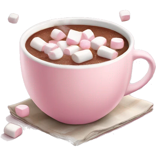 Light Pink mug of hot chocolate with marshmallows  emoji
