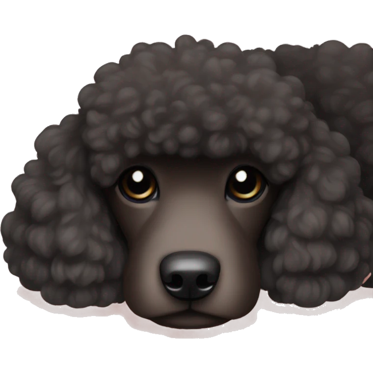 3 legs One Small unshaved Black Poodle with brown harness is  sleeping emoji