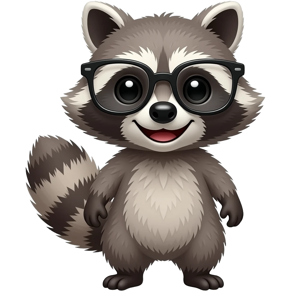 funny smiling racoon with glasses emoji