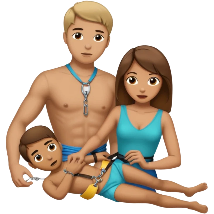 Brown hair Male submissive in chastity while tied down and is being pegged by a Hispanic female emoji