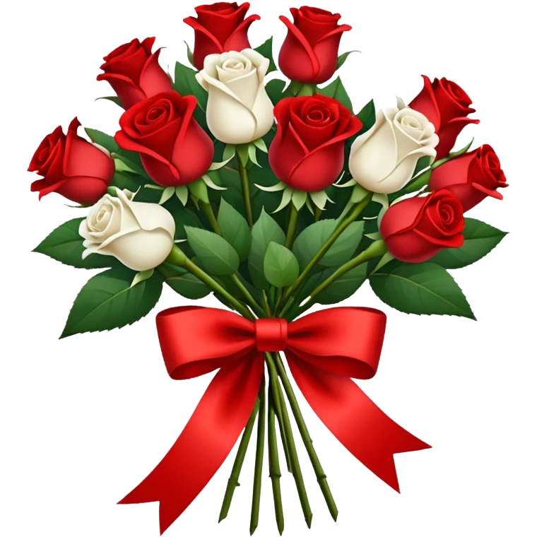 one red flower and one white flower in bouquet with red band emoji