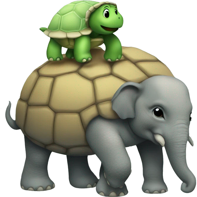 a turtle with elephants on its back holding a flat world emoji
